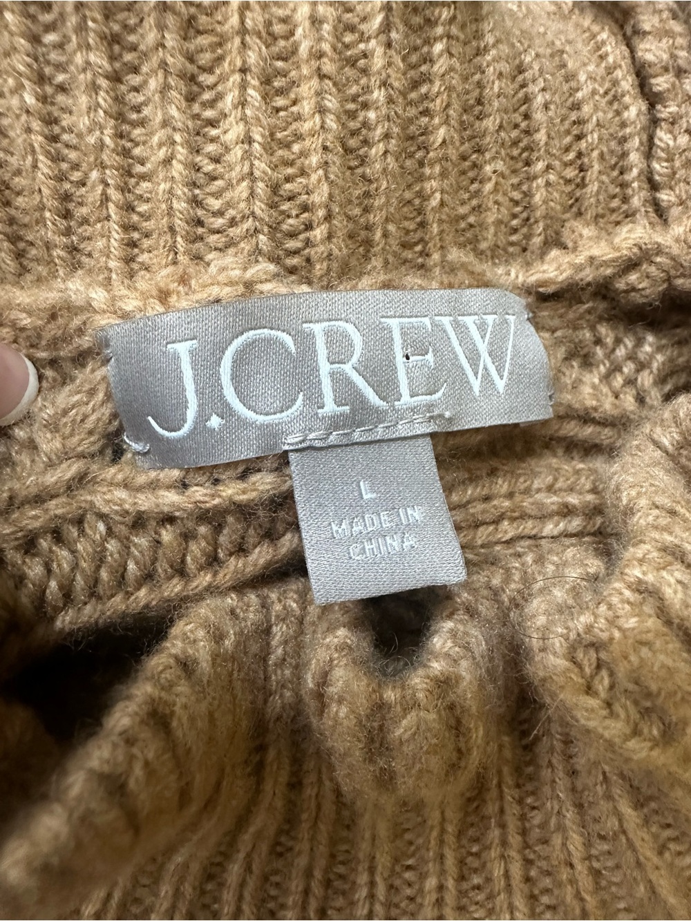 J.Crew Cable-Knit Tunic Sweater Dress Camel Tan Lambswool Blend Size L - Picture 4 of 6